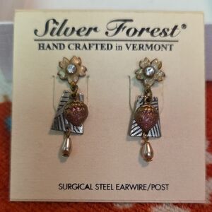 Silver Forest Floral Drop Earrings with Gold and Silver Accents